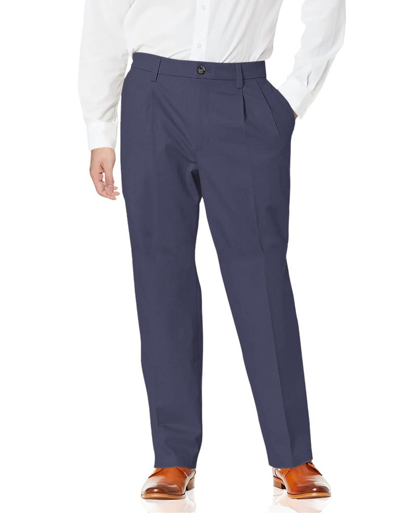 Dockers Men's Relaxed Fit Signature Khaki Lux Cotton Stretch Pants - Pleated, Dockers Navy, 36W x 29L - Image 1